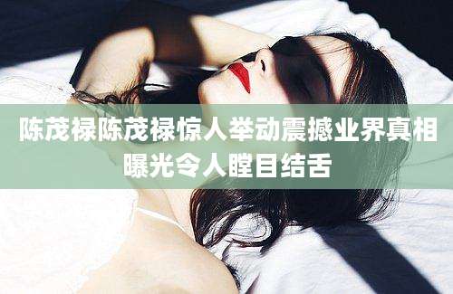 陈茂禄陈茂禄惊人举动震撼业界真相曝光令人瞠目结舌