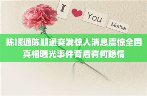 陈顺通陈顺通突发惊人消息震惊全国真相曝光事件背后有何隐情
