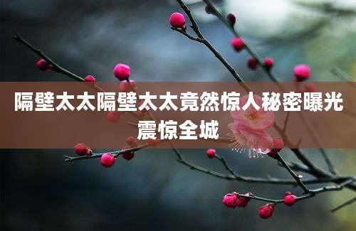 隔壁太太隔壁太太竟然惊人秘密曝光震惊全城