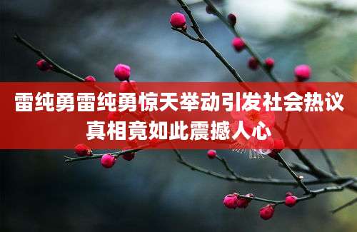 雷纯勇雷纯勇惊天举动引发社会热议真相竟如此震撼人心