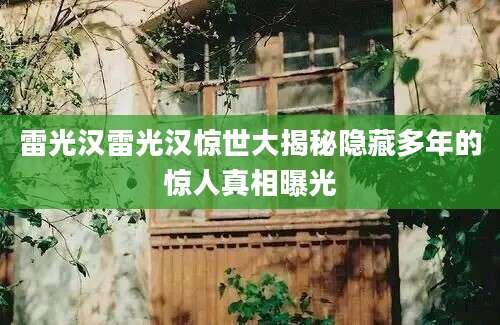 雷光汉雷光汉惊世大揭秘隐藏多年的惊人真相曝光